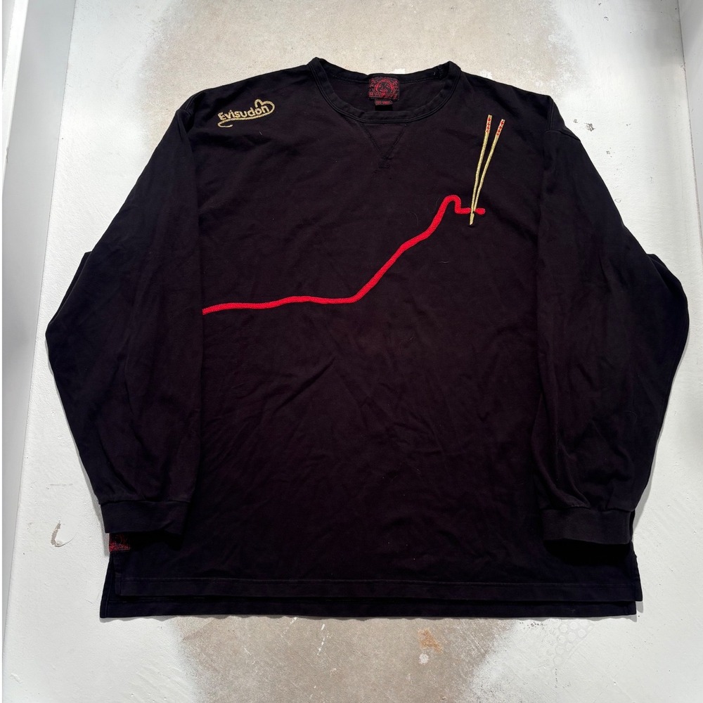 Evisu Evisudon Men Black Long Sleeve Embroidered Chopstick Shirt XXXL